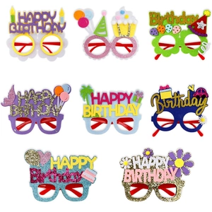 Birthday Party Glasses For Kids Happy Birthday Photo Props Glitter Heart Cake Balloon Birthday Hat Party Favors Decorations