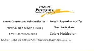 Spécifications détaillées des lunettes de fête thème chantier en feutrine et plastique