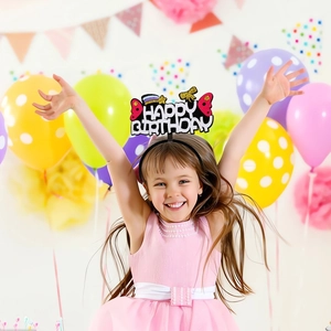 Kids happy birthday headband with gold glitter butterflies for party celebrations