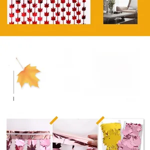 Macro detail of metallic foil maple leaf fringe curtain for party backdrops and decoration