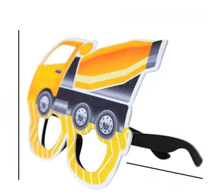 Détail de lunettes de fête camion malaxeur jaune avec guide de taille 16cm pour anniversaire