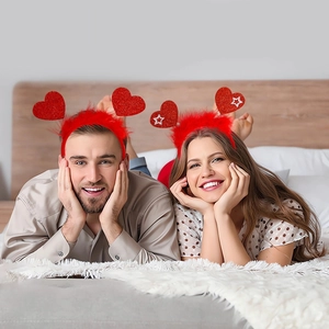 Valentine's Day red heart headband with feathers for festive party hair accessories