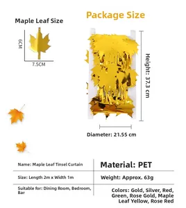 Size specifications for Thanksgiving maple leaf foil fringe curtain showing 2m length