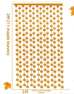 Detail of 1x2m orange maple leaf foil fringe curtain with 14 strands for autumn party decor