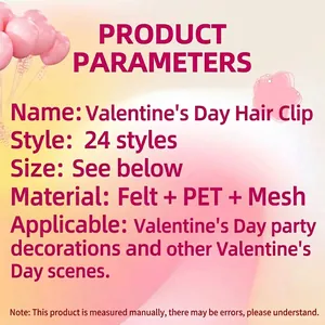 Valentine's Day heart hair clips set with glitter felt and mesh for party decoration