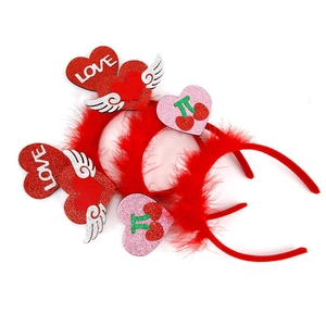 Red Valentine's Day heart headbands with feathers and sequins for festive party favors