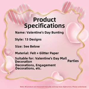 Detailed specs for 13 styles of Valentine's Day felt and glitter paper bunting banners