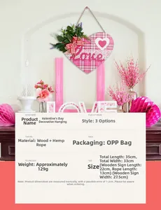 Panneau en bois cœur avec carreaux roses et texte Love pour décoration Saint-Valentin