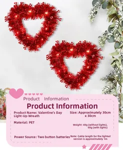 Detail of red heart-shaped glowing wreath with technical specifications and size information