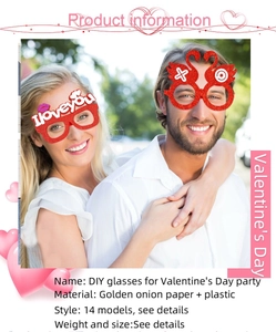 Detail of red glitter Valentine glasses featuring I love you text and heart shape design