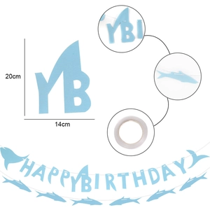 Haai-thema Happy Birthday vilten vlaggetjes voor jongens, letters van 20 cm hoog