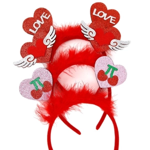 Lot de 3 serre-têtes de Saint-Valentin avec plumes rouges et cœurs pailletés LOVE