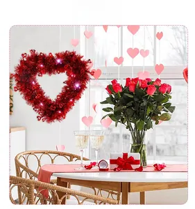 Red heart-shaped glowing wreath with LED lights and sequins for Valentine decor