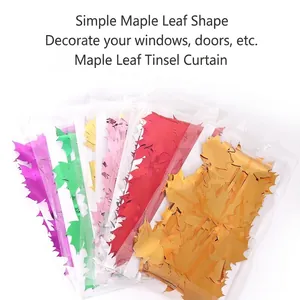 Metallic maple leaf foil fringe curtain for Thanksgiving party backdrop decoration