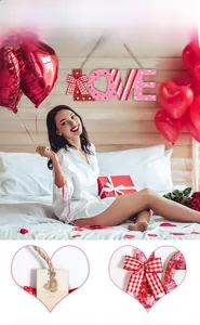 Detail of wooden LOVE door sign with red gingham bow and hemp rope for Valentines decoration