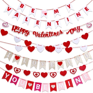 Banderole en Feutre Cœur de la Saint-Valentin pour Décoration de Maison Fête Romantique Papier Pailleté Alphabet Guirlande Suspendue