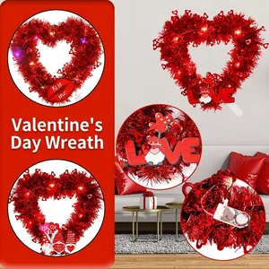 Couronne scintillante rouge en forme de cœur avec LED pour décoration de la Saint-Valentin