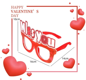 Detailed size specifications for Valentine heart eyewear with Miss You text design