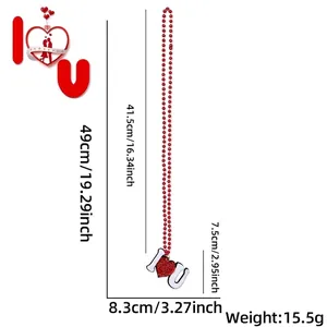 Detailed size chart for red bead necklace featuring I Heart U glitter letter pendant