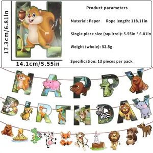 Dschungeltier Happy Birthday Papierbanner-Set mit Cartoon Löwen und Giraffen Motiven