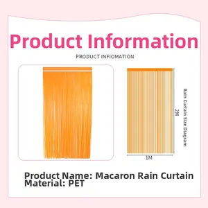 Detail of 1x2m neon orange macaron fringe curtain made of PET for party backdrop