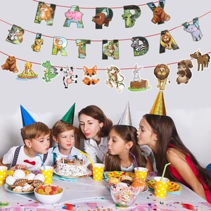 Cartoon Dschungel Tiere Geburtstag Banner Wald Thema Happy Birthday Wimpelkette Für Kinder Party Raumdekoration Girlande Zum Aufhängen