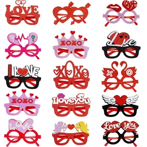 Valentine's Day party eyewear set with 15 glitter designs including LOVE, heart and crown