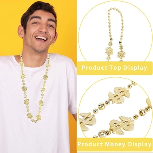 Collier de perles avec signe dollar doré pour soirées hip hop et accessoires de fête