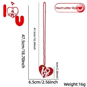Red heart-shaped LOVE pendant necklace with matching plastic beaded chain detail