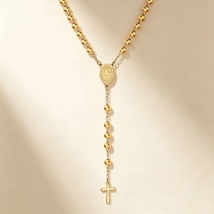Collier Chapelet En Acier Inoxydable Avec Pendentif Croix Et Médaille Religieuse Chaîne À Billes Bijoux