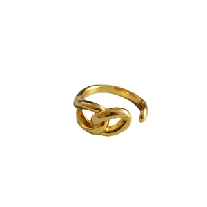 Minimalist 18K gold plated chain twist open ring with geometric knotted design for women