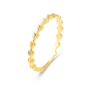 Minimalist 925 sterling silver olive leaf ring with a polished golden finish for women