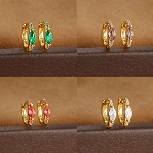 Detailed view of four colorful marquise-cut zircon earrings in gold-plated 925 silver