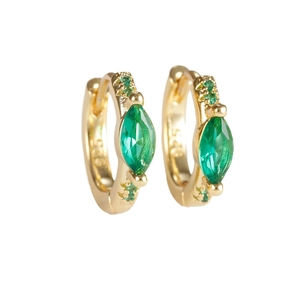 Elegant 925 silver gold-plated hoop earrings with marquise-cut green zircon stones