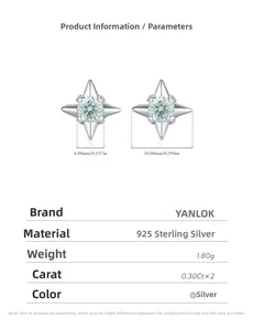 Detail view of 925 silver star earrings showing 10mm width and 4mm stone dimensions