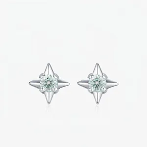 925 Sterling Silver Four Pointed Star Stud Earrings Moissanite D Color VVS1 With GRA Certificate For Women Elegant Jewelry Gift