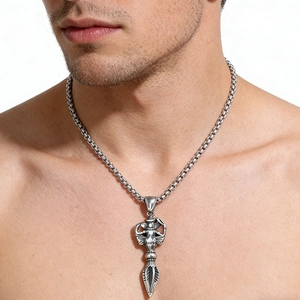 Collier avec pendentif Ganesha Vajra Phurba vintage en acier inoxydable pour hommes