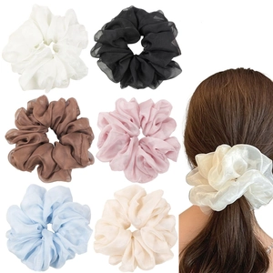 Large chiffon organza scrunchies set in six colors for elegant hairstyles for women
