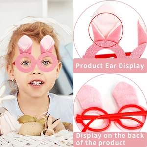 Pink plush bunny ears party glasses for kids with sequins and soft fabric ears