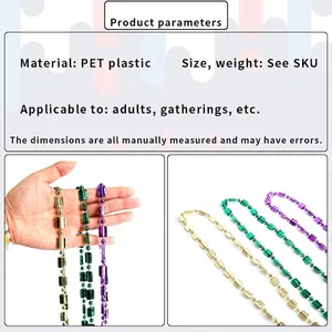 Carnival bead necklace set in gold, green, and purple colors for festive party costumes