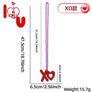 Detailed product dimensions for the purple bead necklace with red XO heart pendant
