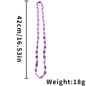 Purple carnival bead necklace detail with faceted rectangular beads, 42cm length and 18g weight