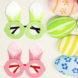 Set of two plush Easter bunny ear glasses with glitter frames and decorative eggs