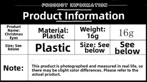 Detailed specification table for Christmas elk horn glasses showing 16g weight and plastic material