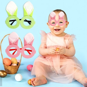 Easter bunny glasses for kids with pink and green plush ears for party costume sets