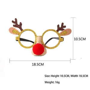 Christmas reindeer glasses with glitter antlers and red plush nose for party costumes