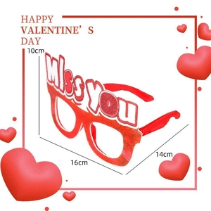 Red Valentine's Day glitter glasses with Miss You text and heart shaped frames