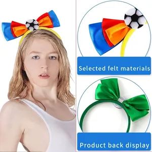 2026 World Cup soccer bow headbands featuring felt football patterns and satin finishes
