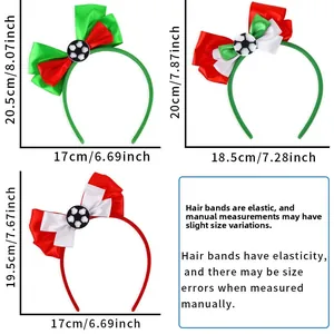 Size chart showing dimensions for soccer world cup bow headbands in green red and white