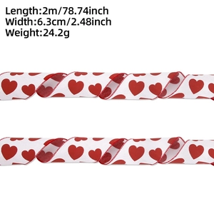 Detailansicht Geschenkband mit Herzmuster und Maßen 2m Länge und 6,3cm Breite